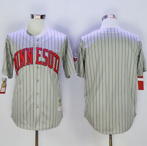 Mitchell And Ness Twins Blank Grey Strip Throwback Stitched MLB Jersey - Click Image to Close